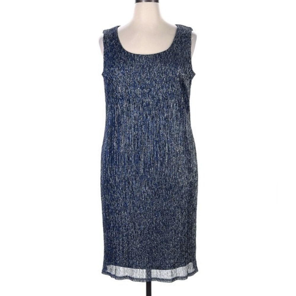 Women’s Formal Shimmering Metallic Sleeveless Cocktail Party Dress Med 10 Blue